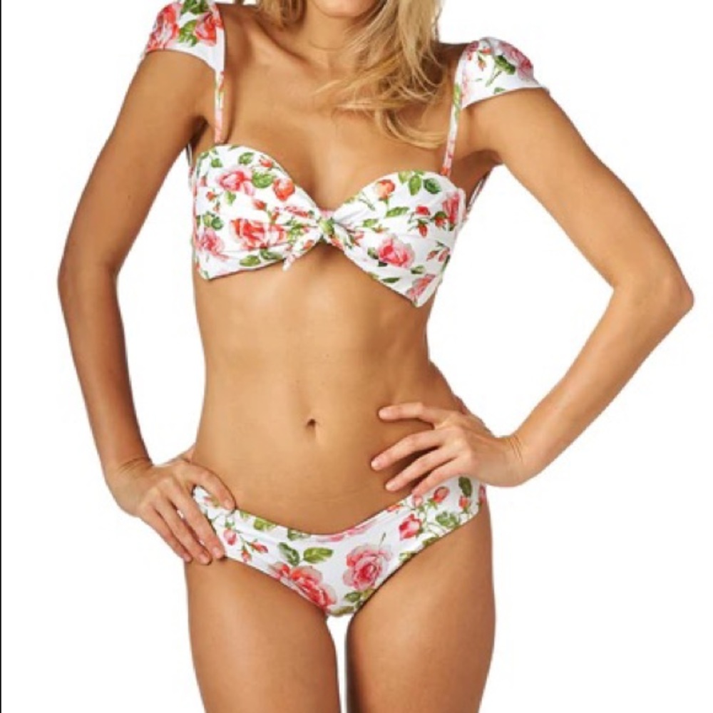Montce White Rose Print Bikini, size XS
